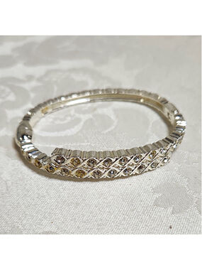 Silver Tone Hinged Rhinestone Pavé Cuff Bangle Bracelet, 7 in